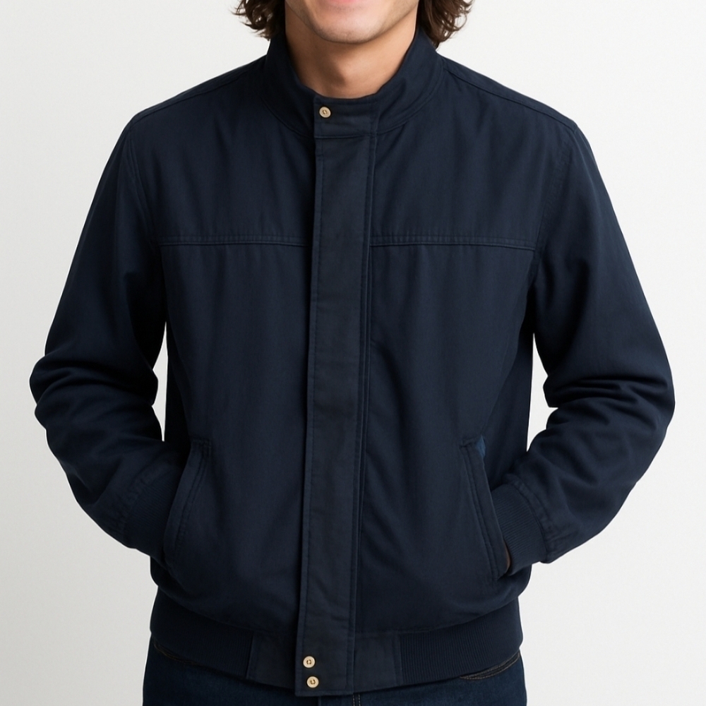 Vintage Haband Bomber Jacket Size Large Mens Navy Full Zip 3 Pockets Y2K